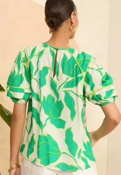 Блуза PUFF SLEEVE TRIM DETAIL REGULAR FIT Love & Roses, зеленый