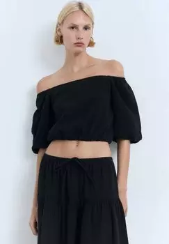Блуза PUFFY STRAPLESS Mango, черный