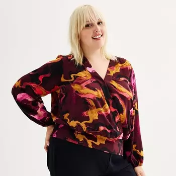 Блуза размера плюс Nine West с длинными рукавами, цвет Plum Multi Marble