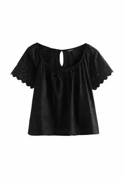 Блуза REGULAR FIT BRODERIE SHORT SLEEVE Next, черный