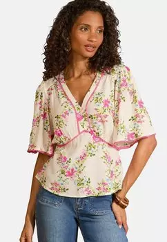 Блуза REGULAR FIT - PRINT SHORT SLEEVE V-NECK TEA Love & Roses, бежевый
