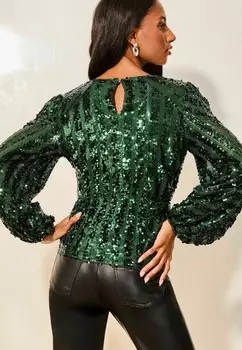Блуза REGULAR FIT SEQUIN WRAP Lipsy, зеленый