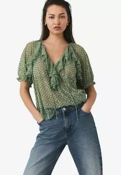 Блуза REGULAR FIT - SHORT SLEEVE RUFFLE Next, зеленый