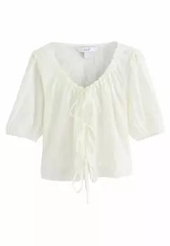 Блуза REGULAR FIT TIE FRONT PUFF SHORT SLEEVE Next, белый