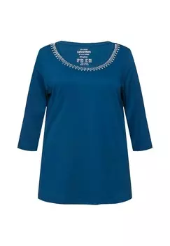Блуза RHINESTONE NECKLINE 3/4 SLEEVE Ulla Popken, темно-синий