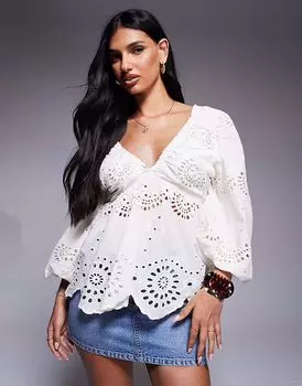 Блуза River Island с вышивкой в кремовом цвете