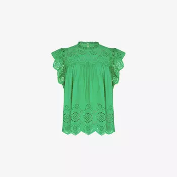 Блуза Ro&Zo из хлопка с вышивкой и рукавами-фонариками, зеленый