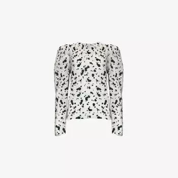 Блуза Ro&Zo с рукавами-фонариками с далматинским принтом, бело-черный