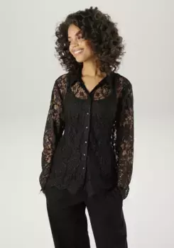 Блуза-рубашка Aniston CASUAL из цветочного кружева – каждое изделие уникально – НОВАЯ КОЛЛЕКЦИЯ, черный