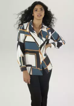 Блуза-рубашка Aniston SELECTED с графическим принтом в осенних тонах - НОВАЯ КОЛЛЕКЦИЯ, цвет Wei-Schwarz-Dunkelgrn-Curry