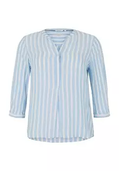 Блуза-рубашка, горловина горловины, рукава 3/4, женская Tom Tailor, цвет Bleu White