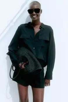 Блуза рубашка из крепа H&M, черный