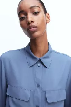 Блуза рубашка из крепа H&M, синий