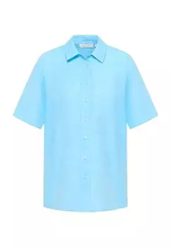 Блуза-рубашка, из льна, дышащая, для женщин ETERNA, синий