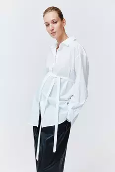 Блуза-Рубашка Mama до и после с поясом H&M, белый