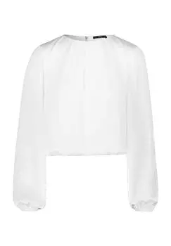 Блуза-рубашка, рюши, манжеты на резинке, женская zero, кремовый