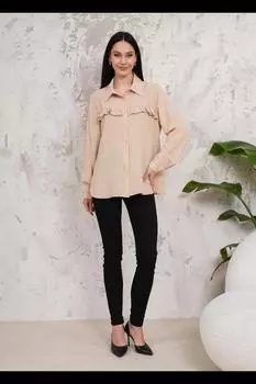 Блуза-рубашка с длинными рукавами и оборками оверсайз HOXTON GAL, бежевый