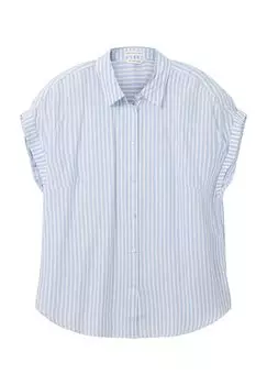 Блуза-рубашка, с коротким рукавом, в полоску, для женщин Tom Tailor, цвет Blue White
