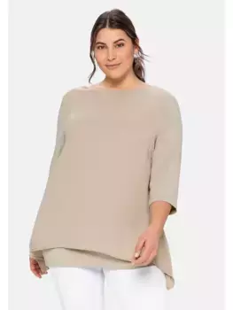 Блуза-рубашка Sheego "Большие размеры", легкого А-силуэта с заостренным подолом, бежевый