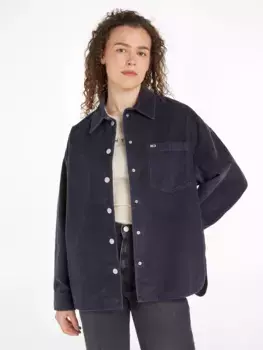 Блуза-рубашка Tommy Jeans "TJW WASHED CORD OVERSHIRT EXT", из вельвета, модная верхняя рубашка, синий