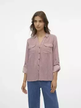 Блуза-рубашка Vero Moda "VMBUMPY L/S SHIRT NEW WVN GA NOOS", цвет Fired Brick Stripes: Snow White