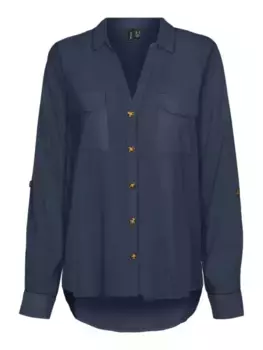 Блуза-рубашка Vero Moda "VMBUMPY L/S SHIRT NEW WVN GA NOOS", синий