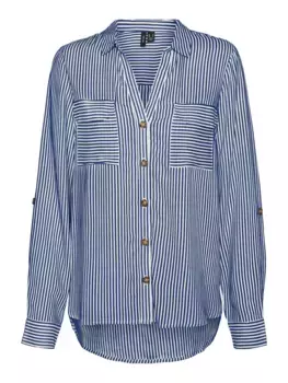 Блуза-рубашка Vero Moda "VMBUMPY L/S SHIRT NEW WVN GA NOOS", цвет Surf The Web Stripes:Snow White