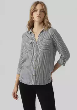 Блуза-рубашка Vero Moda "VMBUMPY L/S SHIRT NEW WVN GA NOOS", цвет Snow White Stripes