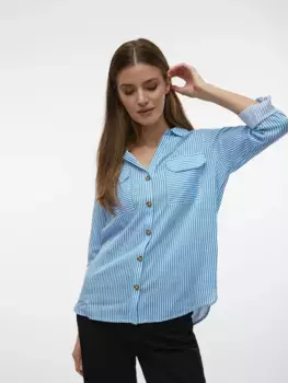 Блуза-рубашка Vero Moda "VMBUMPY L/S SHIRT NEW WVN GA NOOS", цвет Ibiza Blue Stripes:Snow White