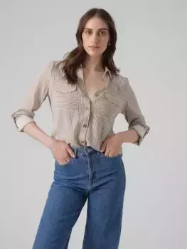 Блуза-рубашка Vero Moda "VMBUMPY L/S SHIRT NEW WVN GA NOOS", цвет Brown Lentil Stripes:Snow White