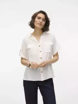 Блуза-рубашка Vero Moda "VMBUMPY S/S SHIRT WVN GA NOOS", белый