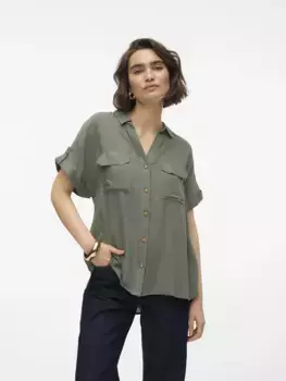 Блуза-рубашка Vero Moda "VMBUMPY S/S SHIRT WVN GA NOOS", цвет Laurel Wreath