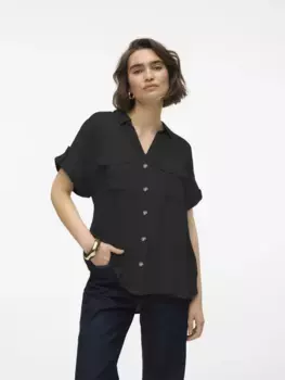 Блуза-рубашка Vero Moda "VMBUMPY S/S SHIRT WVN GA NOOS", черный
