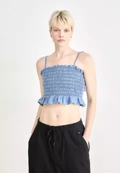 Блуза RUCHED CHAMBRAY - Top Tommy Jeans, цвет Denim Medium