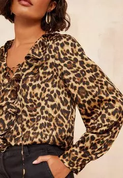 Блуза RUFFLE DETAIL LONG SLEEVE -REGULAR FIT Friends Like These, коричневый