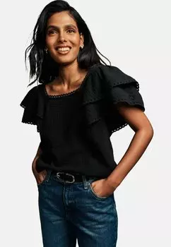 Блуза RUFFLE SLEEVE WITH TRIMS Laura Ashley, черный