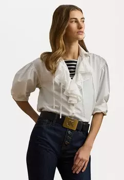 Блуза RUFFLE-TRIM COTTON BROADCLOTH SHIRT Lauren Ralph Lauren, белый
