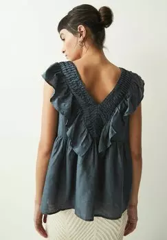 Блуза RUFFLE V-NECK REGULAR FIT Next, цвет navy