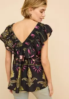Блуза RUFFLE V NECK REGULAR FIT Next, черный