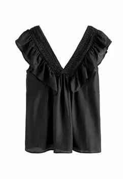 Блуза RUFFLE V NECK REGULAR FIT Next, черный