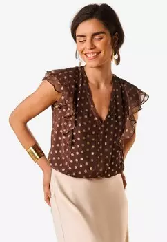 Блуза RUFFLE V NECK TIE BACK, REGULAR FIT Love & Roses, коричневый