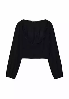 Блуза RUFFLED CROP Stradivarius, черный