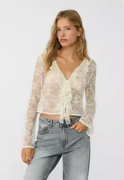Блуза RUFFLED Stradivarius, белый