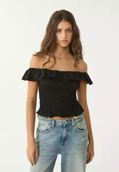 Блуза RUFFLED Stradivarius, черный