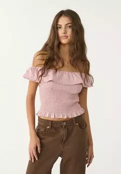 Блуза RUFFLED Stradivarius, светло-розовый