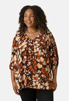 Блуза RUST FLORAL PRINT V-NECK Live Unlimited London, черный