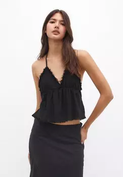 Блуза RUSTIC FRAYED PULL&BEAR, черный