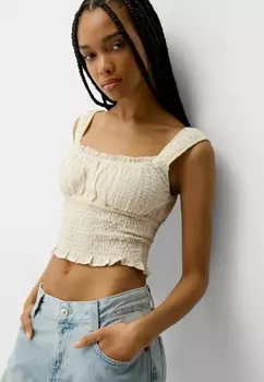 Блуза RUSTIC WITH GATHERING Bershka, песочный