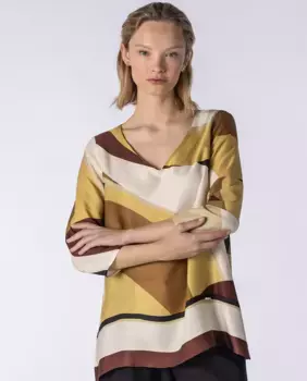 Блуза с абстрактным принтом, французскими рукавами и V-образным вырезом Naulover, мультиколор