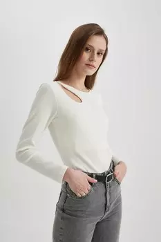 Блуза с асимметричным вырезом Defacto, белый